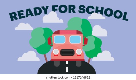 back to school vector bus going to school for kids flat illustration