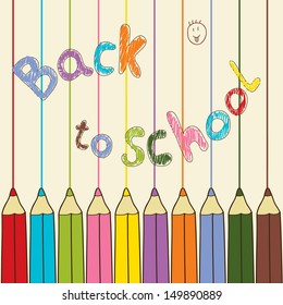 Back to school. Vector card with color pencils