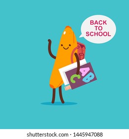 Back to school vector cartoon concept illustration with cute banana character with book isolated on background.