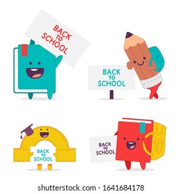 Back to school vector cartoon funny characters set isolated on a white background.