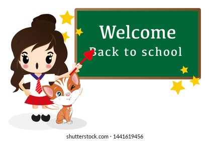 Back to school vector characters background, education.