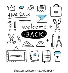 Back to school vector clipart. Hand drawn school doodles