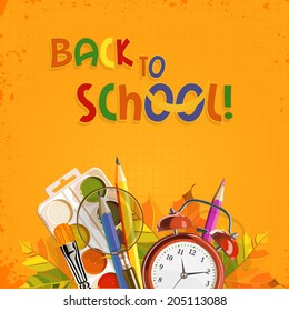 Back to school. Vector Collection of colorful School Supplies in vintage style.