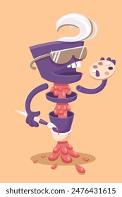 Back to school vector colorful funny school characters. Tube of paint mascot. Vector illustration.