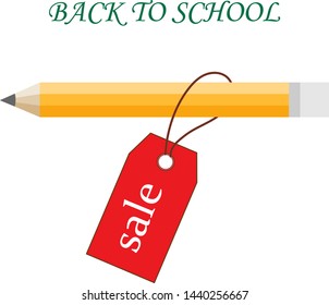 Back to school . Vector composition with colorful school pensils and red sale teg in white background, for education school shopping promotion. First day of school.
