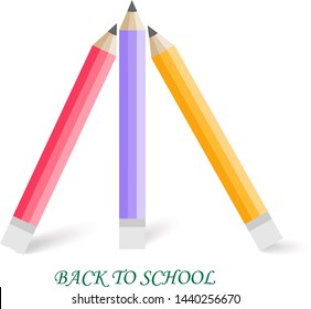 Back to school . Vector composition with colorful school pensils and red sale teg in white background, for education school shopping promotion. First day of school.
