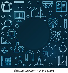 Back to School vector concept blue outline illustration or frame on dark background