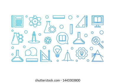 Back to School vector concept colorful linear horizontal illustration or banner on white background