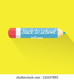 back to school vector concept illustration with pencil on green background and text