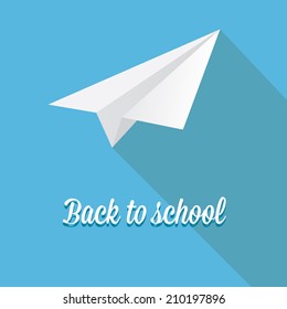 back to school vector concept illustration with paper kids plane on blue background and text