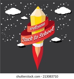 back to school vector concept illustration with rocket pencil launch and in space