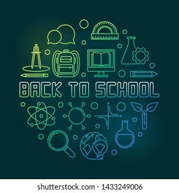 Back to School vector concept round linear green illustration on dark background