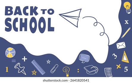 Back to school vector design, School banner with doodles Hand drawn school supplies, stationery. Back to school element template vector background Sale with hand drawn icons