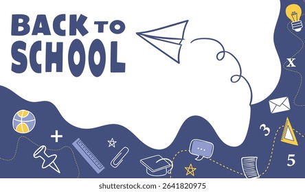 Back to school vector design, School banner with doodles Hand drawn school supplies, stationery. Back to school element template vector background Sale with hand drawn icons