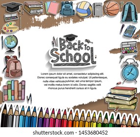 Back to School vector design with colorful education element in white and brown background. vector illustration for first day school