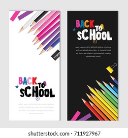 Back to school vector design concept with rocket made from pencils. modern design template with school accessories of poster and banner.