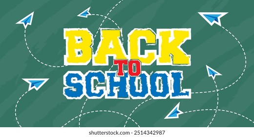 Back to school vector design. Back to school greeting text with backpack schoolbag, alarm clock, pencil and chalkboard educational elements. Vector illustration
