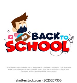 Back to school vector design. Back to school kid with mask vector design. Kid study with mask in school. Child back to school with mask. back to class Dubai Logo design. 