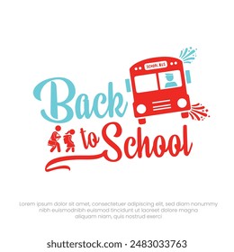Back to school vector design. Orange school bus and kids going into bus  