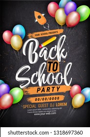 Back to school vector design template, banner, poster, School Items With Colored Pencils, Scissor, Pen and Ruler and text in a purple Texture Background.