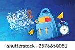 Back to school vector design. Back to school text, school supplies including a backpack, books, and pencils. Perfect for back-to-school themes, educational promotions, or learning-related designs.