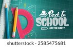 Back to school vector design. Back to school text in chalk board with supply items. Vector illustration school knowledge design.
