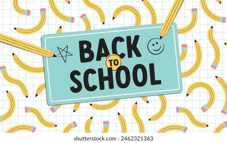 Back to school vector design. Back to school text with yellow pencil pattern. Vector illustration abstract  back to school concept.