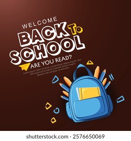 Back to school vector design. Back to school text, school supplies including a backpack, books, and pencils. Perfect for back-to-school themes, educational promotions, or learning-related designs.