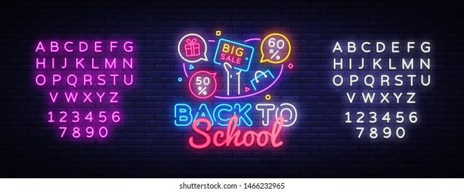 Back to School Vector, discount sale concept illustration in neon style, online shopping and marketing concept. Neon luminous signboard, bright banner, light advertisement. Editing text neon sign Back to School Vector, discount sale concept illustration in neon style, online shopping and marketing concept. Neon luminous signboard, bright banner, light advertisement. Editing text neon sign