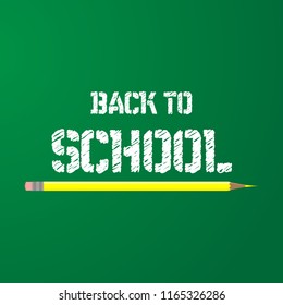 Back to school vector education background.  Kids knowledge equipment creative text drawing. Art illustration happy study banner on green chalkboard design. Classroom blackboard sketch space.