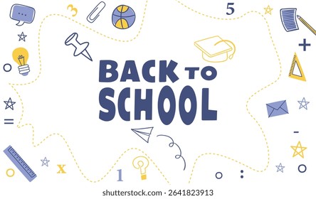 Back to school vector, Education Background Design, School banner with doodles Hand drawn school supplies, stationery. Back to school element template vector background Sale with hand drawn icons