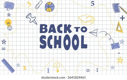 Back to school vector, Education Background Design, School banner with doodles Hand drawn school supplies, stationery. Back to school element template vector background Sale with hand drawn icons