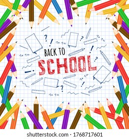 Back to school. Vector education illustration with cilirful pencils. School poster