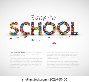 Back to school vector flyer with illustration of school heading made from colorful letters. Newsletter for september back to school promotions