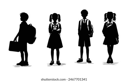 Back to School Vector Girls and Boys Silhouette Clipart