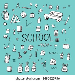  back to school. Vector hand drawn isolated objects. Icons in sketch style. 
