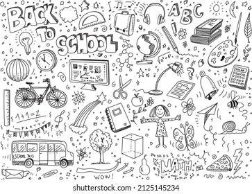 Back to school vector hand drawn doodles on white paper