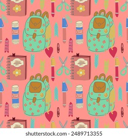 Back to school vector hand drawn seamless pattern.