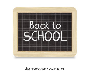 BACK TO SCHOOL vector hand lettering on mini blackboard on white background