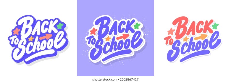 Back to school. Vector handwritten letterings in three color variantions.