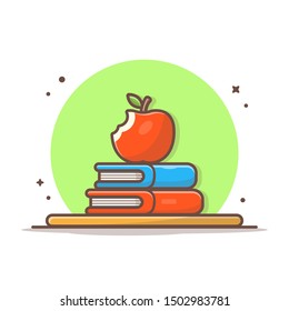 Back To School Vector Icon Illustration. 
Apple Fruit And Book Icon Concept White Isolated. Flat Cartoon Style Suitable for Web Landing Page, Banner, Sticker, Background