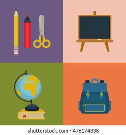 Back to school vector icons. Assortment of school supplies