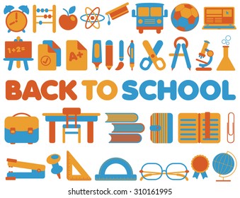 Back to School - Vector Icons collection in yellow orange and blue colors set