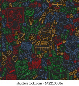 Back to school. Vector icons and elements for little children, college. Doodle style, kids drawing