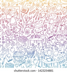 Back to school. Vector icons and elements for little children, college. Doodle style, kids drawing