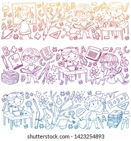 Back to school. Vector icons and elements for little children, college. Doodle style, kids drawing
