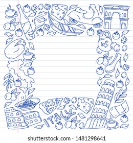 Back to school. Vector icons and elements for little children, college. Doodle style, kids drawing
