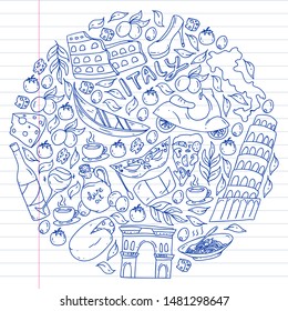 Back to school. Vector icons and elements for little children, college. Doodle style, kids drawing