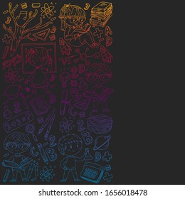 Back to school. Vector icons and elements for little children, college, online courses. Doodle style, kids drawing