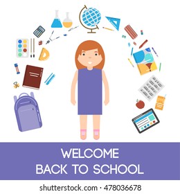 Back to school vector icons set. School stuff for education and pupils.